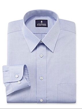 stafford dress shirts for men Stafford Coolmax All Season Ecomade Oxford Men's Regular Fit Stretch Fabric Wrinkle Free Long Sleeve Dress Shirt, 16-16.5 32-33, Blue